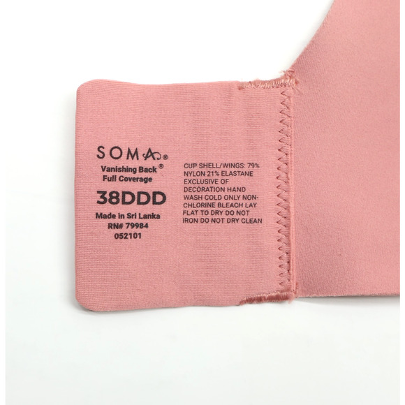 Soma Vanishing Back Full Coverage Bar Underwire Padded Antique Pink 38DDD NEW - Picture 3 of 6